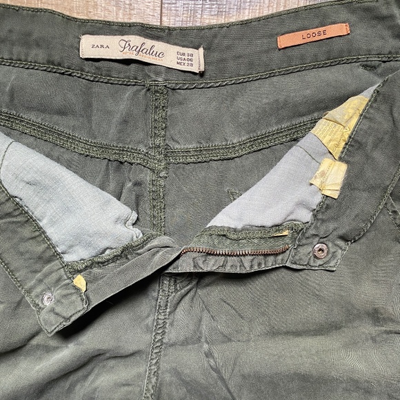 Zara Trafaluc Army Green Loose Trousers w/ Mesh Side Stripe Size 6 - Picture 4 of 13